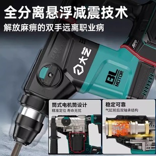 A7-28 Brushless Lithium Electric Hammer Dual-Purpose Rechargeable Impact Drill Electric Pickaxe Square Handle High-Power Power Tool