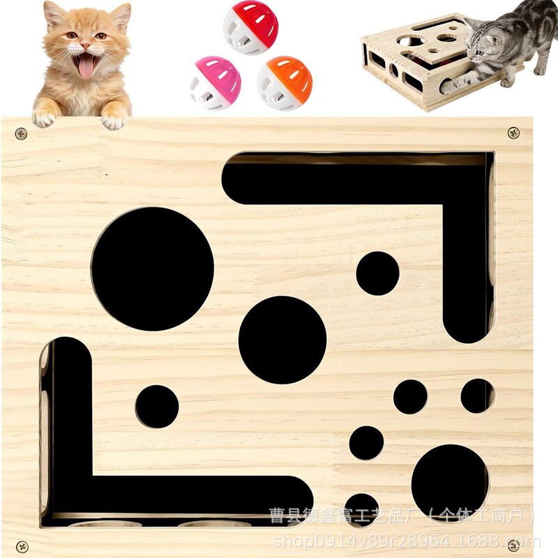 In-Stock Solid Wood Fun Pet Supplies Maze Cat Toy Box Square Scratching Box Boredom-Relief Pet Toy