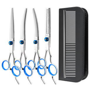 6.0 inch blue screw 4 pet beauty scissors straight shear curved shear set send row comb teeth scissors