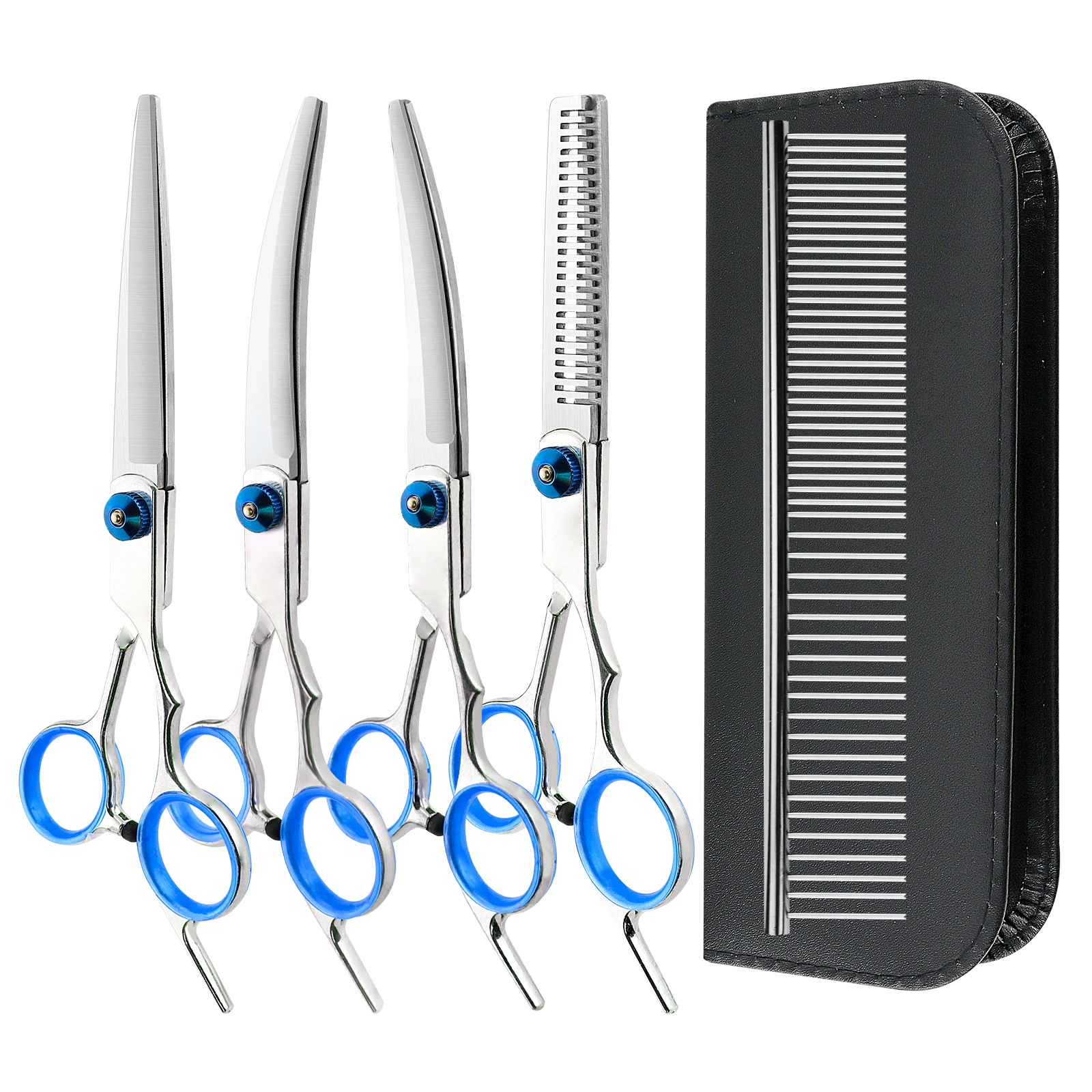 6,0 дюймов синий винт 4 ножницы для красоты домашних животных прямые ножницы изогнутый костюм для среза отправить ряд гребень ножницы для зубов