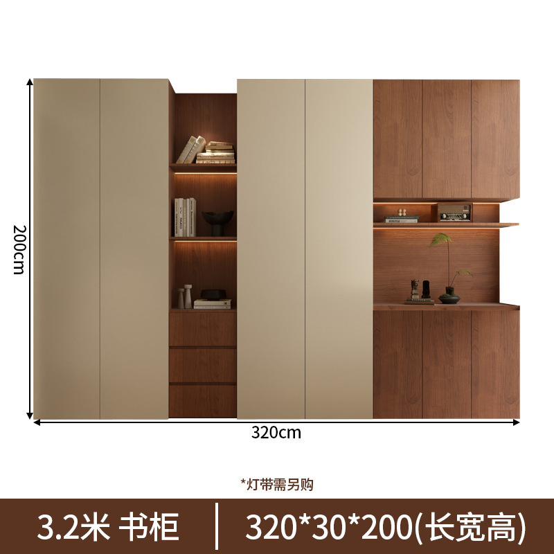 奶油复古风书柜书房储物柜落地式收纳柜新中式胡桃木家用家具书柜|undefined