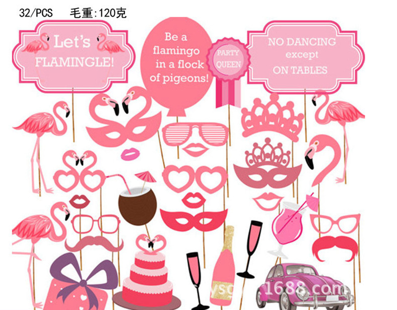 Accesorios de foto de fiesta hawaiana transfronteriza Flamingo boda fiesta de cumpleaños decoración papel Barba accesorios de marco de fotos