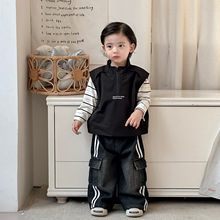 点兮春季新款婴幼儿韩版套装男宝无袖马甲条纹打底衫牛仔裤三件套