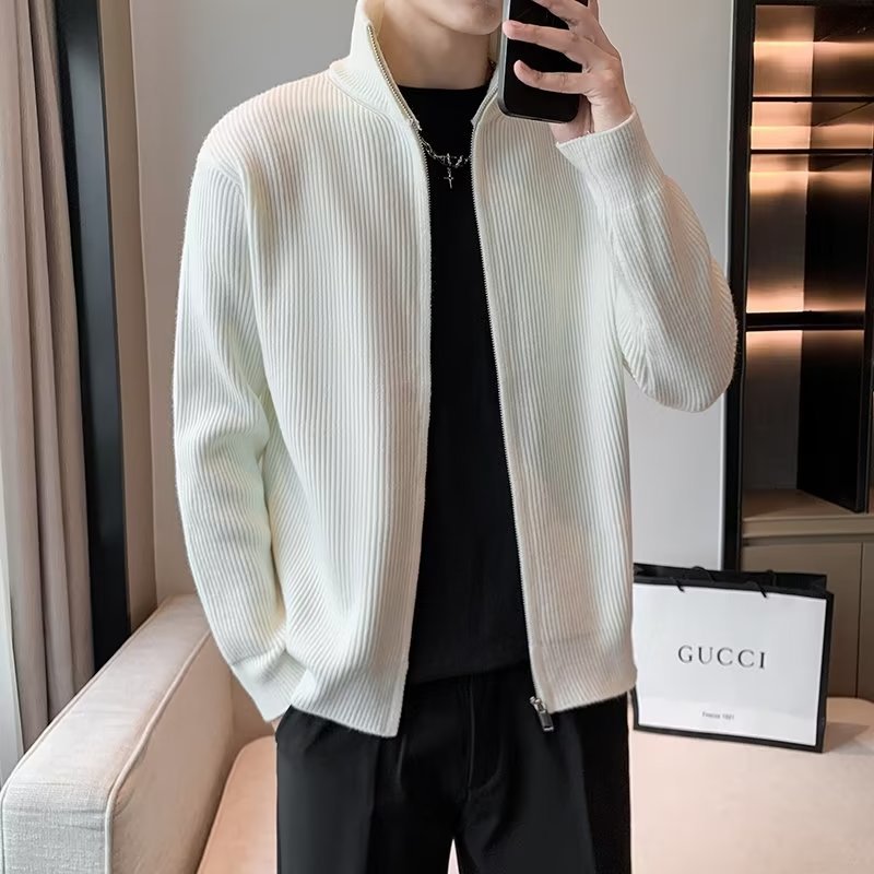 Casual UAZC cuello alto japonés estilo minimal suave y ceroso suéter con cremallera de color sólido cárdigan retro para hombres y mujeres suéter grueso exterior