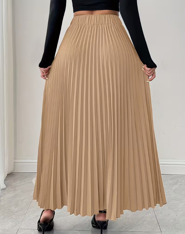 Vêtements pour femmes - Nouvelle jupe midi plissée polyvalente - Taille haute - Coupe trapèze_voghion.com