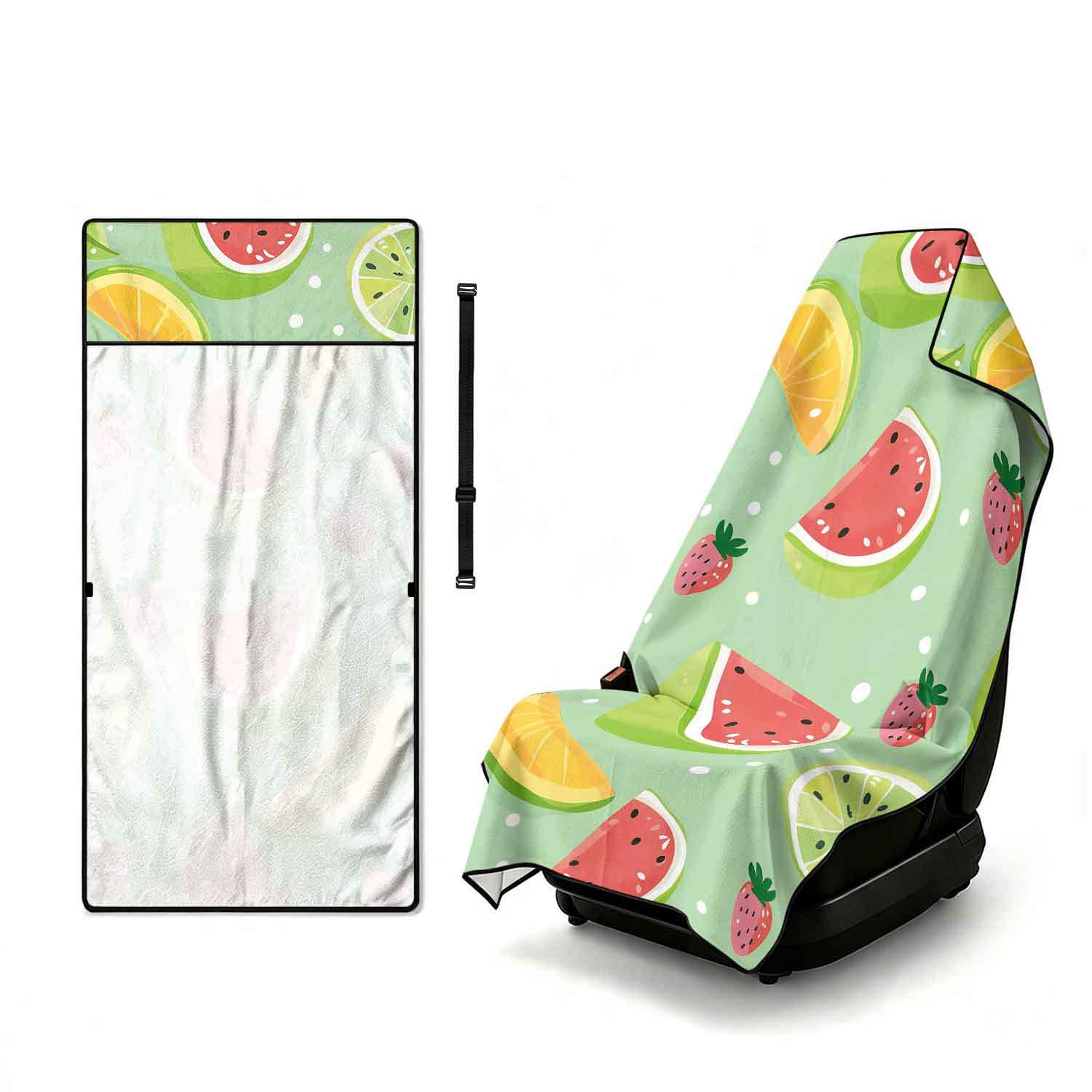 Printed bath towel and car seat cover 2-in-1, ultra-fine fiber outdoor beach and car dual-use universal seat cushion
