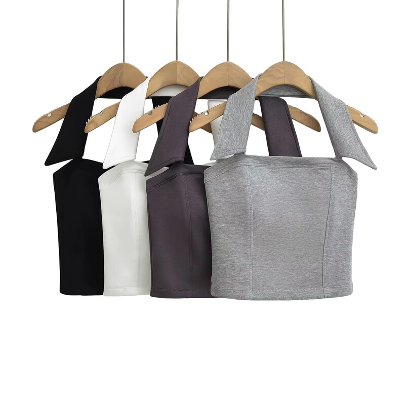 New Sweet and Cool Sexy Small Collar Halter Shoulder Strap Vest Suspender Women's Summer with Breast Pads and Backless Can Be Worn Outside to Show Beautiful Back