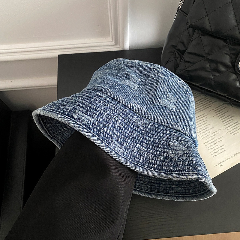 Retro vaquero lavado sombrero pescador primavera y verano mujer cabeza grande versátil mostrando la cara pequeña sombrero de cuenca japonés sombrero de cubo de agua