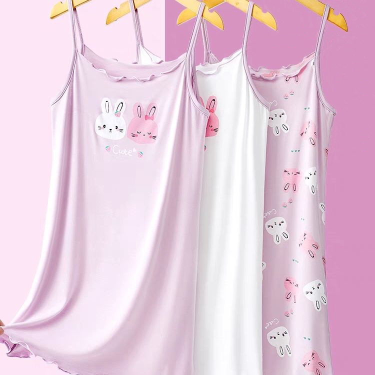 Girls' suspender nightdress summer children's ice silk vest pajamas thin children's baby girls' home wear wholesale
