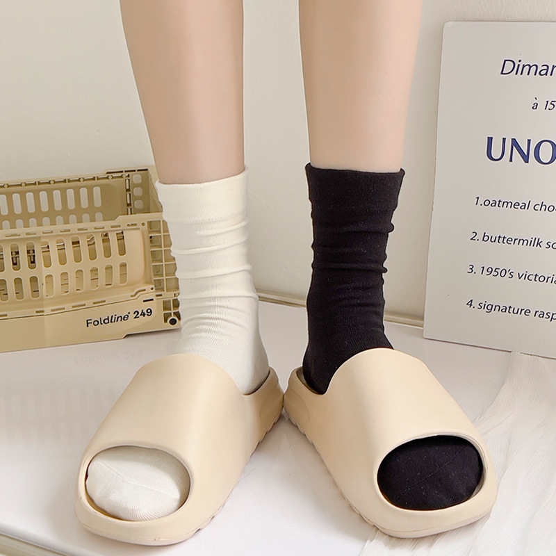 Socks Women's Mid-Calf Autumn and Winter White Stockings Pure Color with Loafers Sandals Black New Style Pile Casual