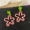 Green pink hollow flower earrings