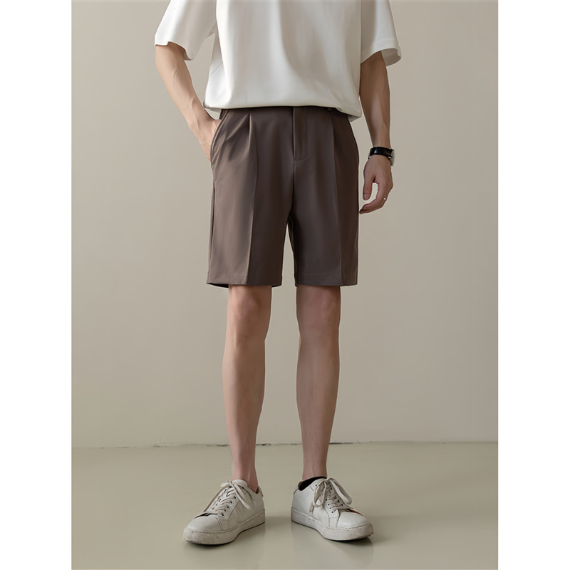 Summer Thin Men's Trousers, No-Iron Shorts, Slim Casual Trousers, Light Business Pure Color Mid-Pants, Straight-Leg Trousers