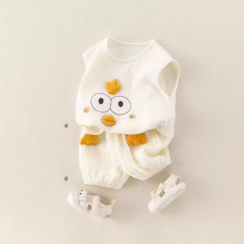 Детский летний набор, марлевая одежда для мальчика, дышащие шорты без рукавов, лёгкая летняя одежда, набор из 2 предметов