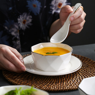 陶瓷甜品碗精致純色燕窩碗銀耳粥碗高檔金邊美容院養生粥碗專用碗