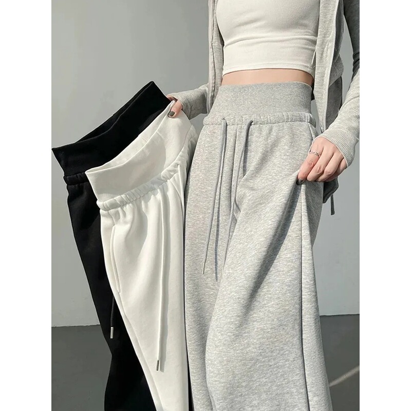 Gray Sports Pants for Women, Spring and Autumn, High-Waisted Wide-Leg Pants, Straight Loose Fit, in Stock, 24-Hour Shipping, Women's Sports Pants Gray Sports Pants for Women, Spring and Autumn, High-Waisted Wide-Leg Pants, Straight Loose Fit, in Stock, 24-Hour Shipping, Women's Sports Pants