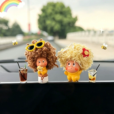 Decoration Cute Female Influencer, Car ornaments - afro-wishing-bottle-pilot-2-drinks-free-stickers