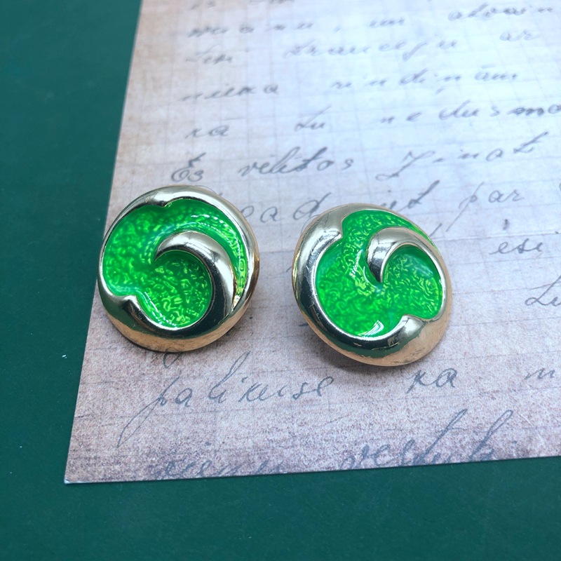 8g Weight No Inlaid Inlay Material Earrings, Ear Studs Classification Wedding, Travel Occasion Star Pattern Women'S Gender Fashion Style Green, Silver Color Retro Emerald Green Drip Glaze Alloy Earrings 9