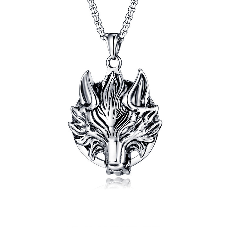 European and American fashion brand retro punk wolf head men's titanium steel necklace personality trend sweater chain hip hop disco jewelry