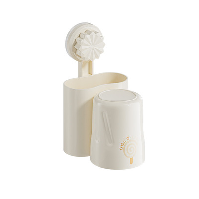 壁挂式吸盘牙刷置物架免打孔卫生间漱口杯套装牙刷杯收纳盒高级感