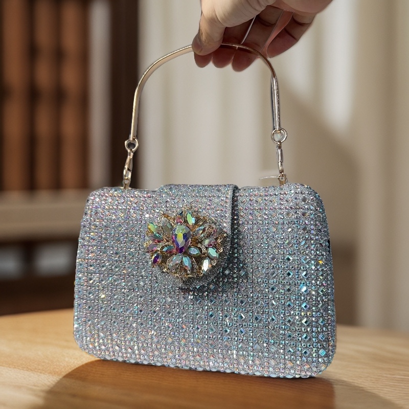 Túi clutch nữ đính đá pha lê dự tiệc sang trọng 19×13.5×4 cm — sâm panh chi tiết 5