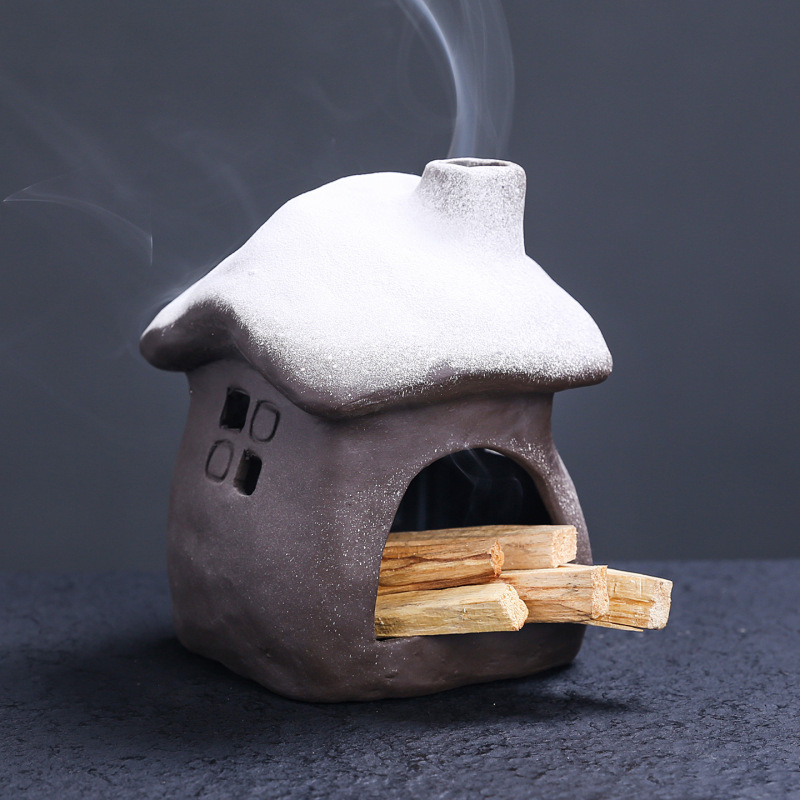 跨境陶瓷氛围感家居装饰品 鼠尾草秘鲁木祛味燃烧支架小壁炉房子|undefined