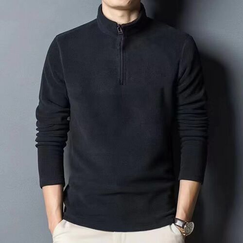 Autumn and Winter Men's High-Neck Color Double-Faced Fleece Semi-High Collar Sweatshirt Imitating Plush Fleece Hooded Warm Collar Base Shirt