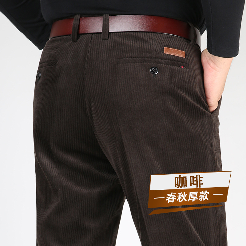 Venta al por mayor en el extranjero pantalones de traje de otoño e invierno de los hombres engrosados pantalones casuales sueltos rectos papá pantalones de mediana edad