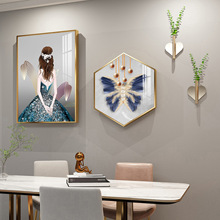 新中式铝合金创意现代简约餐厅装饰画背景相框照片墙铁艺插花组合