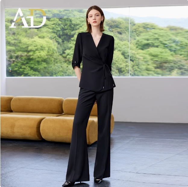 夏の新作七分袖Vネックビジネススーツ、高級ファッションブーツカットパンツ、フォーマル作業服、ビジネススーツ|undefined