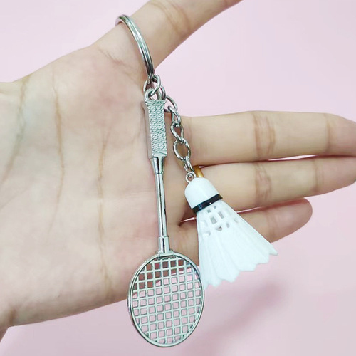 Badminton Metal Racket Pendant Ornament Keychain Creative Fake Ball Small Gift Badminton Keychain Pendant