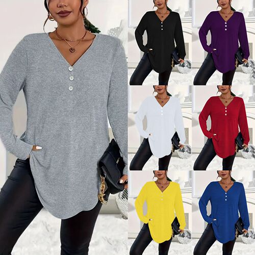 European and American autumn and winter elegant large size women's solid color button long-sleeved shirt