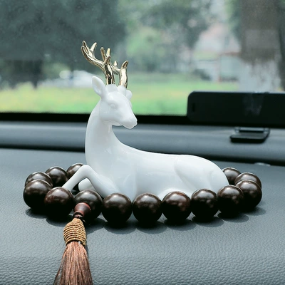 Car Interior Decorations Center Car ornaments - send-anti-skid-mat-lying-deer-deep-cafe-wooden-gear-beads