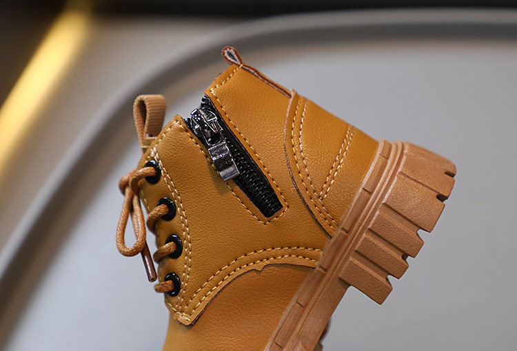 Chaussures Martin pour enfants, nouvelle collection printemps et automne pour bébés garçons, haut en cuir, fermeture éclair latérale courte, petites bottes jaunes pour filles_voghion.com