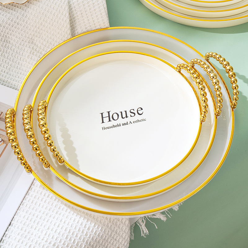 Pet Round Gold-Plated Tray Water Cup Tea Tray Simple and Fashionable Round Restaurant Bread Tray Cross-Border E-Commerce Middle East Pet Round Gold-Plated Tray Water Cup Tea Tray Simple and Fashionable Round Restaurant Bread Tray Cross-Border E-Commerce Middle East