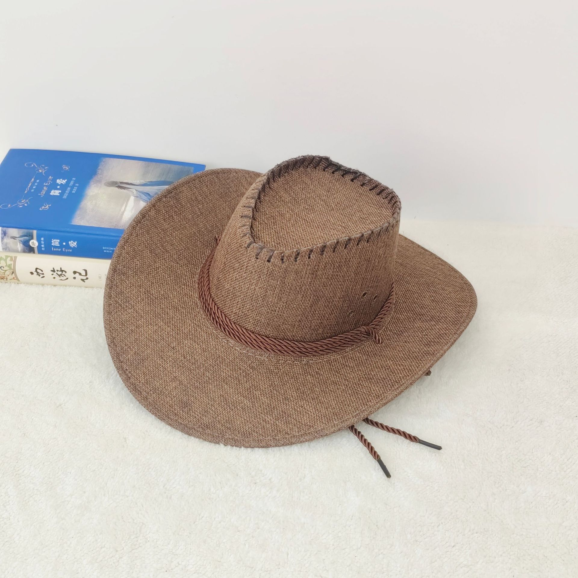 Sombrero Vaquero de Lino Unisex de Poliéster y Lino con Protección Solar para Pesca y Turismo