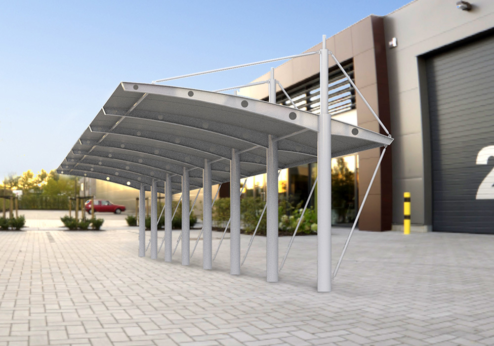 Outdoor light steel membrane structure electric vehicle parking shed factory community bicycle car charging tension film sunshade canopy