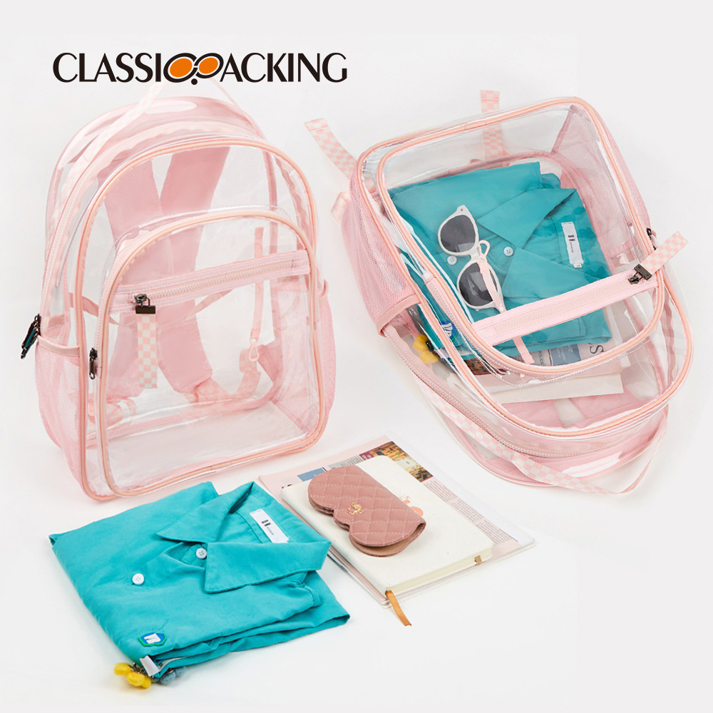 Mochila transparente Mujer estudiante de secundaria mochila impermeable de gran capacidad portátil mochila de jalea de PVC con capa intermedia