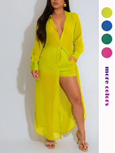Women's Solid Color Button Front Shirt & Shorts Two-Piece