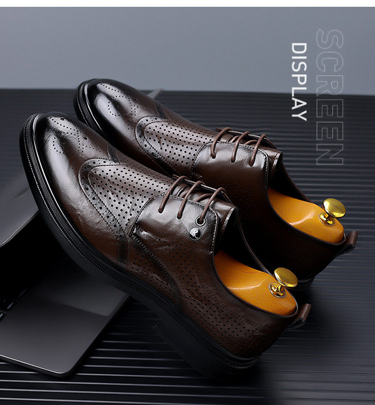 Giày sandal da nam kiểu Brogue khoét lỗ thoáng khí cỡ lớn — Kiểu khoét rỗng màu nâu, Màu nâu, dùng được bốn mùa, Mẫu đen bốn mùa, Kiểu khoét rỗng màu đen chi tiết 25