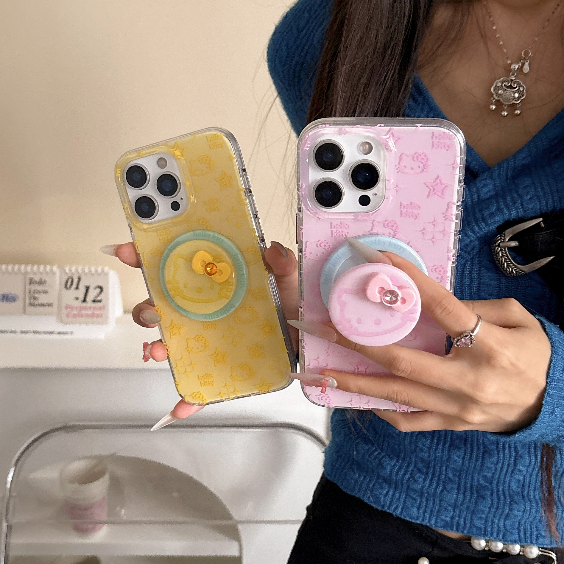 Línea de corazón de niña lindo gato KT adecuado para Apple 15ProMax funda para teléfono móvil 16Pro nuevo 14/13 femenino 16PM