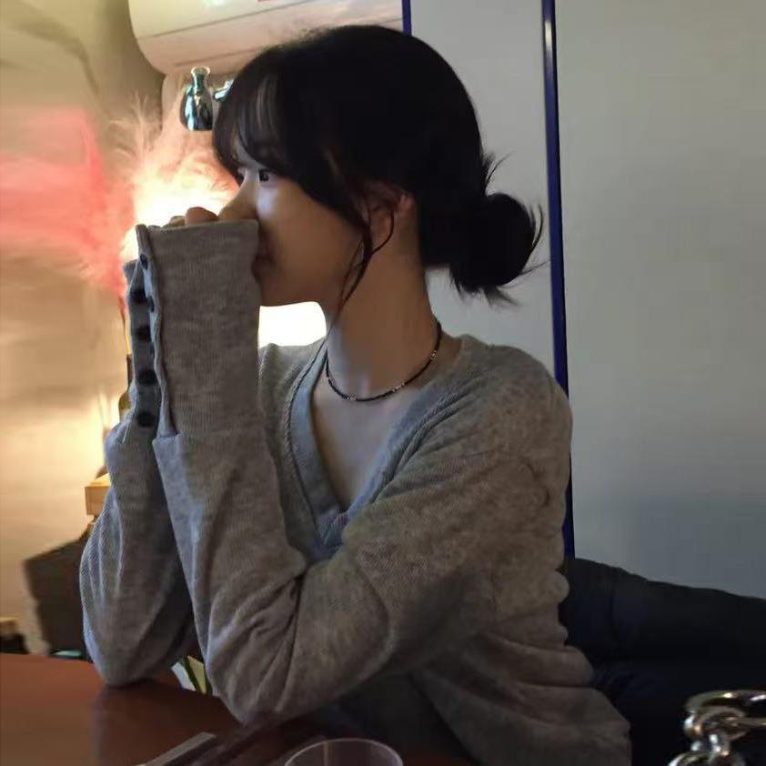 韩系chic气质温柔百搭开衩袖口设计感外穿内搭针织衫上衣女89371