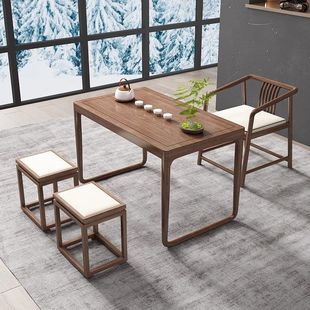 New Chinese Style Balcony Small Tea Table Solid Wood Tea Table Modern Simple Zen Style Home Small Apartment Living Room Tea Table and Chair Combination