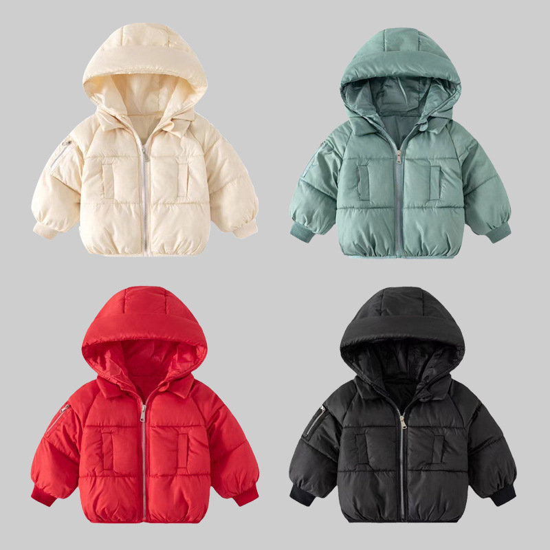 Ropa de algodón para niños, chaqueta de moda para niños, chaqueta de algodón caliente para niños con sombrero de otoño y invierno