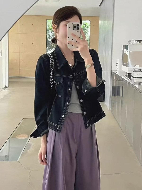牛仔外套女春秋新款韩系复古百搭短款丹宁色气质长袖上衣休闲女款|undefined