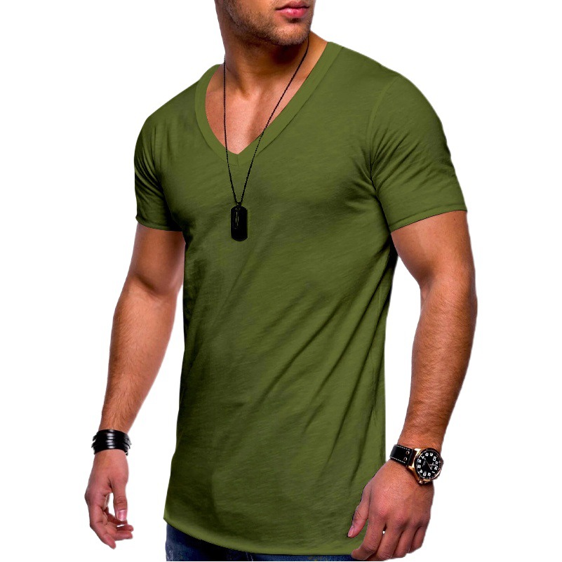Verano 2023 camiseta de los hombres ropa transfronteriza europea y americana comercio exterior de los hombres de cuello en V color sólido más tamaño casual Camiseta de manga corta