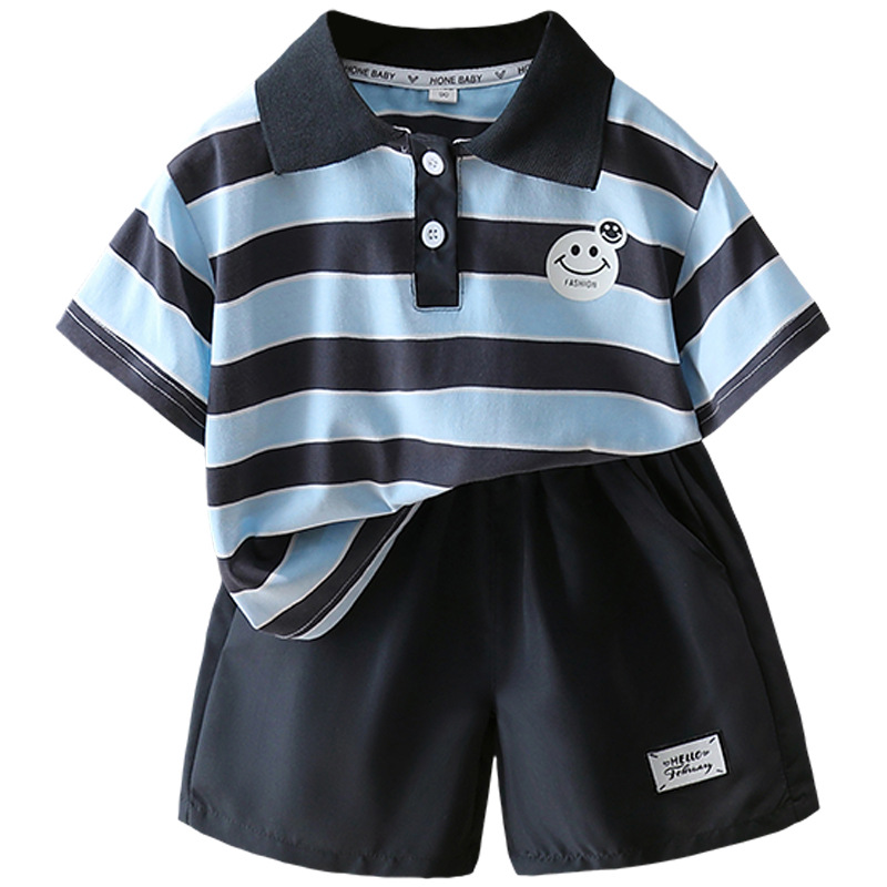 7321 Traje de niño Verano 2025 Nuevo estilo Trendy Queer Camisa POLO a rayas de manga corta Traje de dos piezas de moda de verano