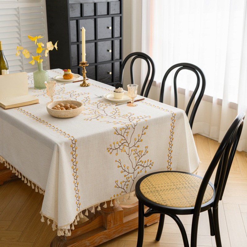 Youzhuo Tablecloth High-End Embroidered Tablecloth Simple Modern Rectangular Coffee Table Cloth Tassel Tablecloth Factory Direct Sale
