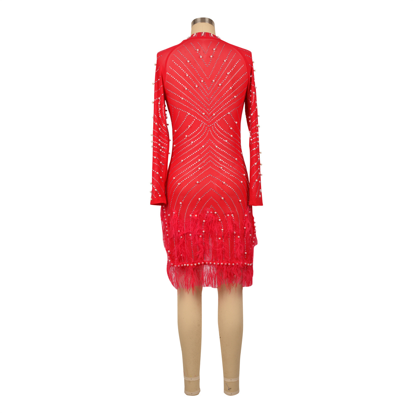 Damenbekleidung Damen Hot Diamond Dress Sexy Hollow Tight Dress Mesh Fur Rock_voghion.com