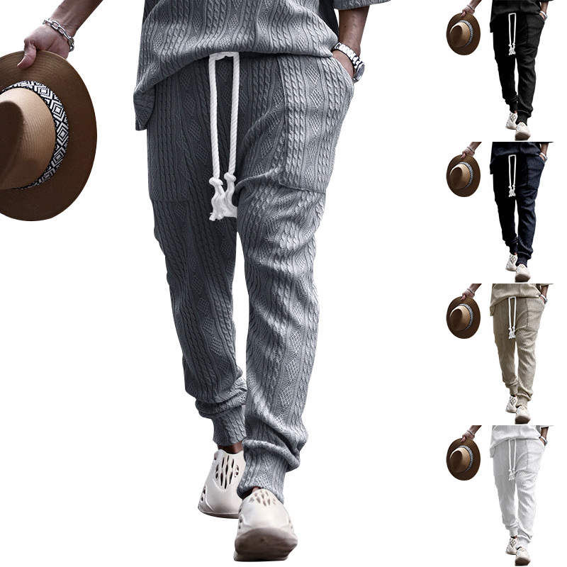 Men's Jacquard Jogger Pants, Casual Trousers With Drawstring_voghion.com