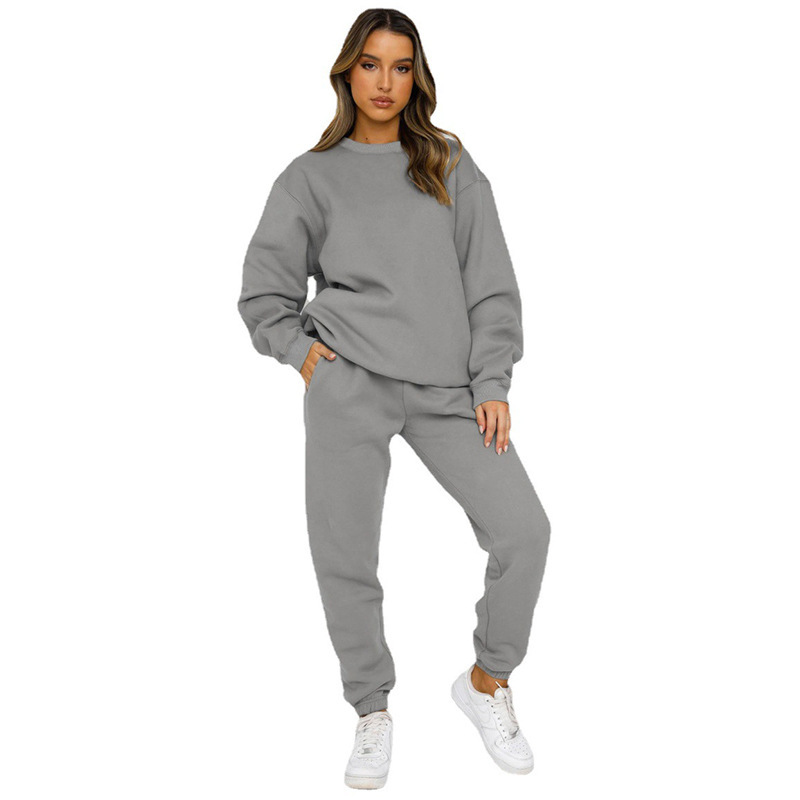 840g Weight Long Sleeve Sleeve Length Polyester Fabric Type Sweatshirt & Hoodie Co-ord Set Sets Type 2 Pieces Set Quantity Casual Occasion Round Neck Neckline Loose Fit Type Solid Color Pattern Winter, Autumn Season Women's Gender Streetwear Style Casual Women's Streetwear Solid Color Polyester Sweatshirt & Hoodie Co-ord Set Pants Sets 5